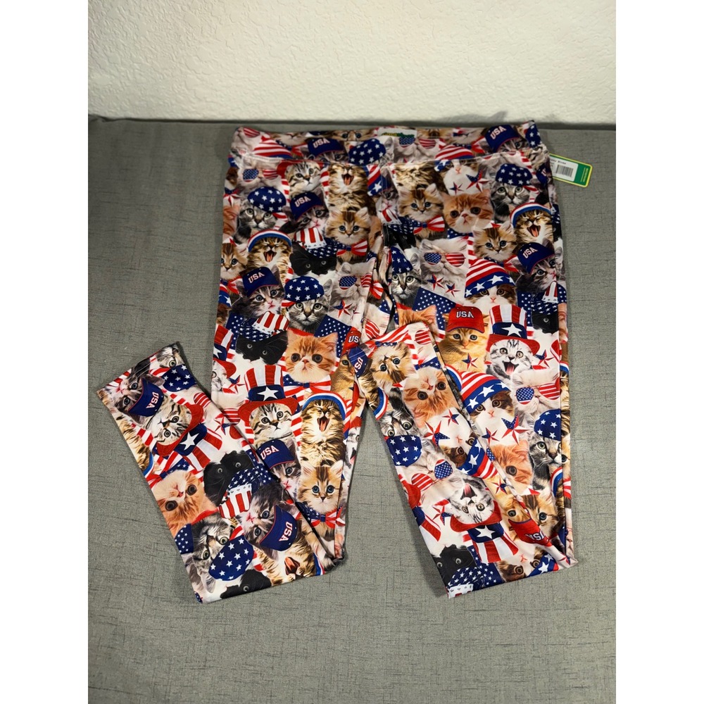 Tipsy Elves Americat Patriotic Cat Leggings XL NWT Fourth of July USA Kittens